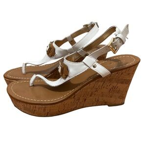 Tommy Hilfiger White Wedge Sandals • Women’s 8.5 EUC • Open Toe